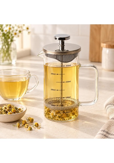 Tr Metal Kapaklı French Press, 350 Ml Ölçülü Borosilikat Cam Filtre Kahve Ve Bitki Çayı Demliği, 5 X 8 X 14 Cm Diğer