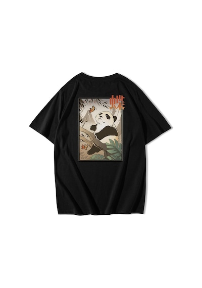 Brz Collection Unisex Oversize Arka Baskılı Butterfly And Japanese Panda T-shirt-siyah Siyah