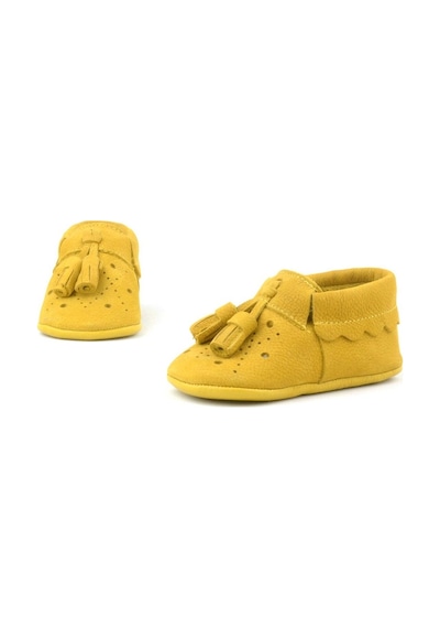 Hapshoe Hapshoe Kids Hakiki Deri Sarı Püsküllü Lastikli Bebek Patik Sarı