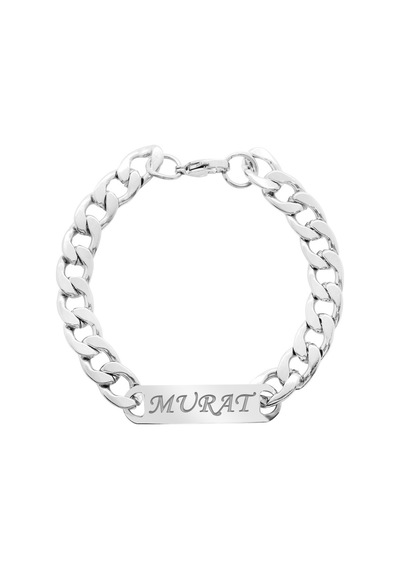 Silver Renk Gurmet Zincirli Modern Tasarım Kişiye Özel İsim/harf Yazılı Erkek Çelik Bileklik