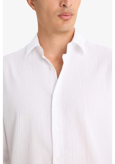 Defacto Modern Fit Polo Yaka Krinkıl Uzun Kollu Gömlek F1767ax25auwt34 Beyaz