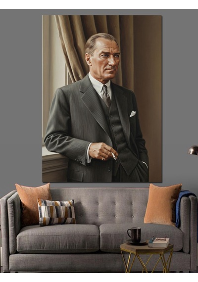 Takım Elbiseli Mustafa Kemal Atatürk Portresi Dekoratif Kanvas - Mdf Ahşap Tablo