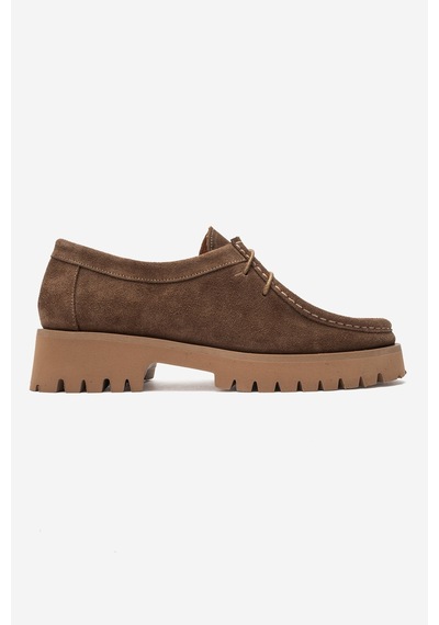 Luvi Shoes Talıa Toprak Süet Hakiki Deri Bağcıklı Kadın Loafer Ayakkabı