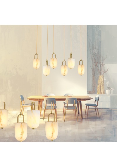 Lampaluce Giulia Modern Tasarım Salon Avizesi Yemek Masası Üzeri Sarkıt 6'lı Eskitme - Sarı