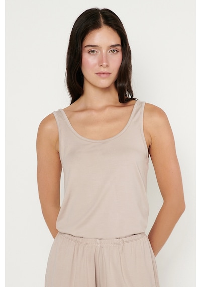 AC&Co / Altınyıldız Classics Kadın Bej Yumuşak Dokulu Nefes Alabilen Rahat Slim Fit Bisiklet Yaka Esnek Örme Atlet
