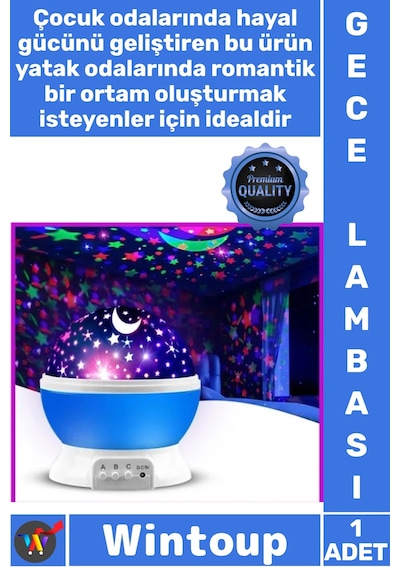 Lamba Yıldızlı Projeksiyon Galaxy Çocuk Yatak Oda Dekoratif Döner Tavana Işık Yansıtan Gece Lambası Çok Renkli