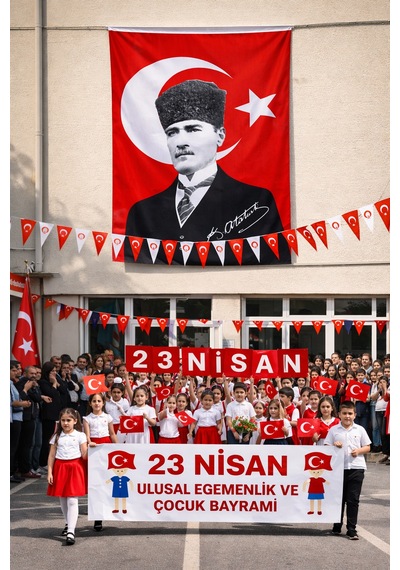 Atatürk Resimli Kalpaklı Türk Bayrağı 100x150 Cm Büyük Boy Balkon, Tören Ve Özel Gün Bayrağı Tek Ebat
