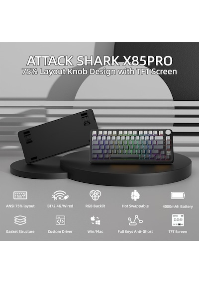 X85pro 75% Kablosuz Mekanik Klavye Tft Ekran, Gasket Yapı, Rgb Işıklandırma, Hot-swap, 4000mah Pil, Bt/2.4g/usb-c Üçlü Bağlantı, Qmk Desteği Moonlit Diğer X85pro 75% Kablosuz Mekanik Klavye Tft Ekran, Gasket Yapı, Rgb Işıklandırma, Hot-swap, 4000mah Pil, Bt/2.4g/usb-c Üçlü Bağlantı, Qmk Desteği Moonlit Diğer
