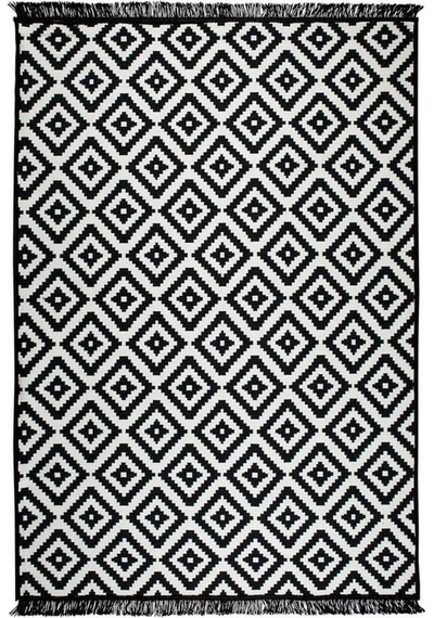 Çift Taraflı Kilim Yolluk - Siyah Beyaz Piramit Desen 80x200