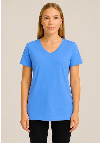 Axxel Kadın Mavi Kısa Kollu Pamuklu Oversize Rahat Kesim T-shirt-d804-k