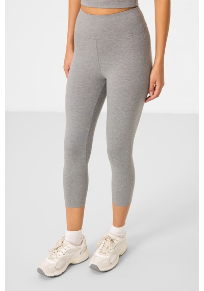 Tommylife Gri Melanj Yüksek Bel Kapri-crop Atlet Slim Fit Kadın Tayt Takım - 95284