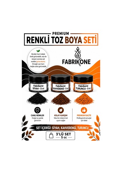 3'lü Set Premium Parafin Soya Wax Toz Mum Boyası Hobi Seti - 5 Cc Siyah, Kahverengi, Turuncu Bkfab3skht5g Karışık