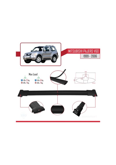 Mitsubishi Pajero V60 3 Kapı 1999-2006 Arası İle Uyumlu Fly Model Ara Atkı Tavan Barı Siyah 3 Adet