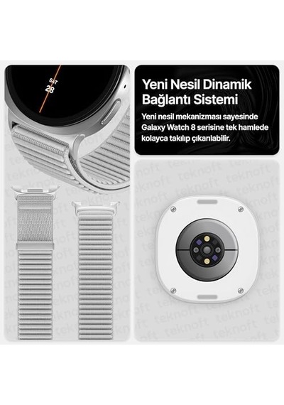 Galaxy Watch 8 40mm/44mm Ve Watch 8 Classic 46mm İle Uyumlu Metal Bağlantılı, Hafif Ve Yumuşak Kumaşlı Hasır Kordon Gri