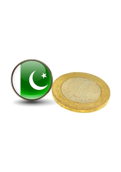 Pakistan Pakistan Bayrak Rozeti - Paslanmaz Çelik Yuvarlak Yaka Rozeti Çok Renkli