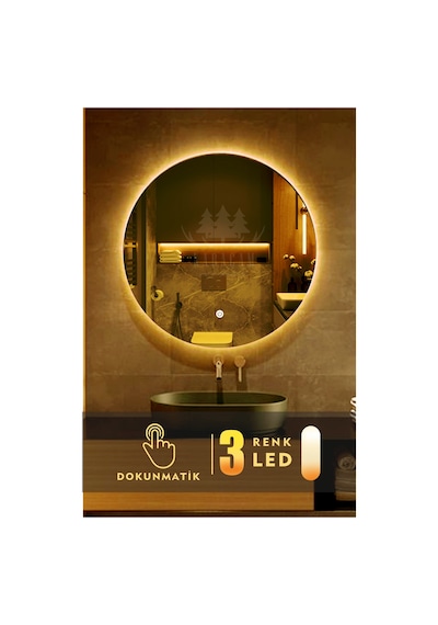 Led Işıklı Yuvarlak 70 Cm Banyo Ve Konsol Aynası Amber
