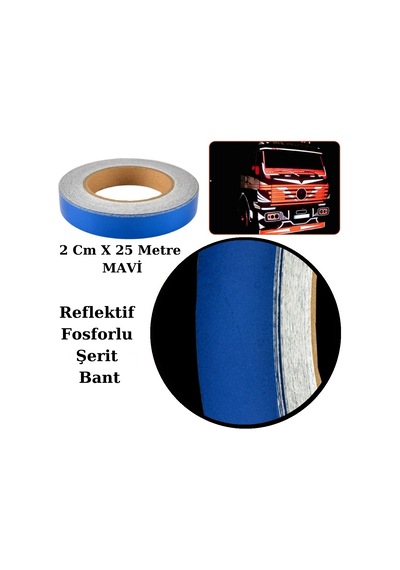 Carub Reflektif Fosforlu Şerit Bant 2 Cm X 25 Metre Mavi İkaz Bandı BR2405204