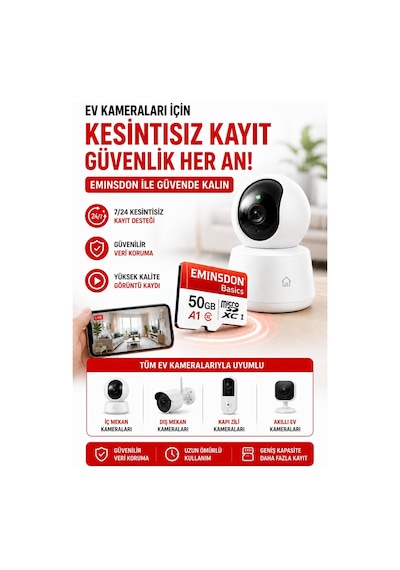 50gb Hafıza Kartı Ev Araç Güvenlik Kamerası Uyumlu Telefon Tablet Micro Sd Class10