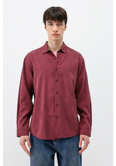 Vamos Oversize Dikiş Detaylı Gömlek Bordo