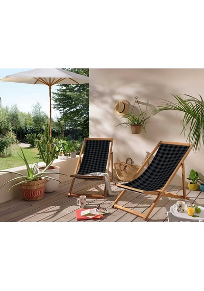 Bluehomeconcept Adawall Gri Kareli Katlanabilir Şezlong