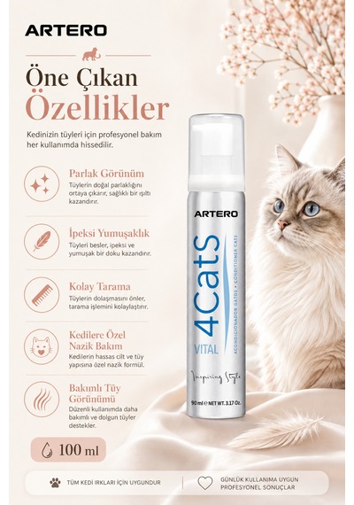 Artero 4cats Kediler İçin Özel Parlaklık Ve Yumuşaklık Verici Tüy Kremi 100 Ml