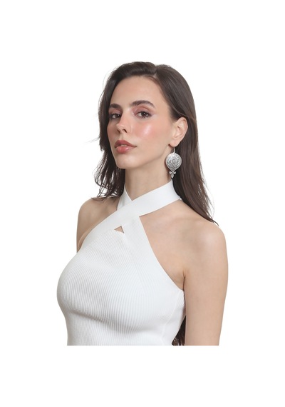 Labalaba Kadın Antik Gümüş Kaplama Barok Desen Sallantılı Model Küpe Gümüş
