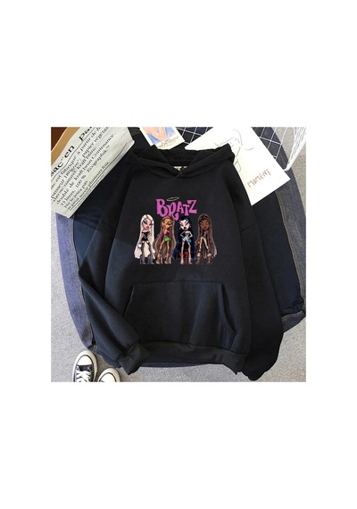 Tarzsokak Siyah Unisex 2021 Bahar Bratz Mektup Kız Tatlı Üstleri Harajuku Moda Kapşonlu Rahat Tarzsokak Siyah Unisex 2021 Bahar Bratz Mektup Kız Tatlı Üstleri Harajuku Moda Kapşonlu Rahat