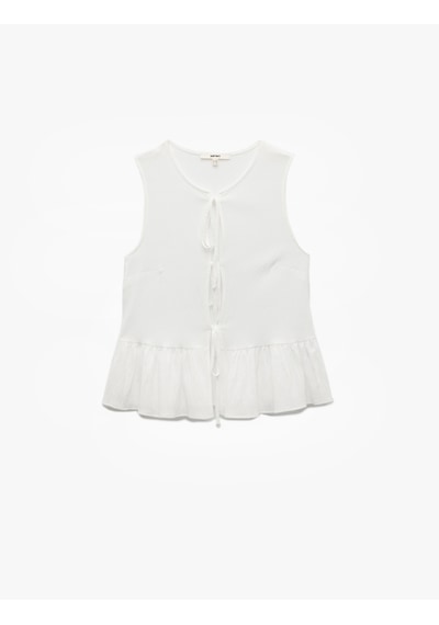 Koton Bisiklet Yaka Fiyonklu Önden Bağlamalı Kolsuz Peplum Bluz Ekru 5sak60176ew Ekru