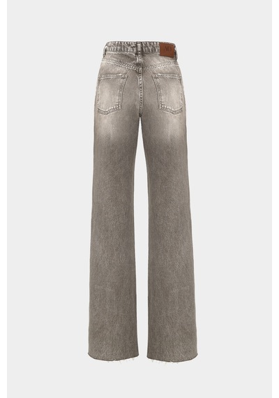 Açelyaokcu High Waist Wide Leg Kar Yıkama Geniş Paça Dikişsiz Jean Vizon