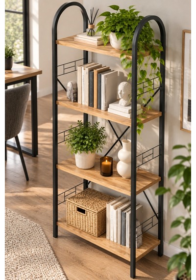 Sulorahome Metal İskeletli 4 Raflı Kitaplık Kahverengi 150 Cm Antrasit - Atlantik Çam Sulorahome Metal İskeletli 4 Raflı Kitaplık Kahverengi 150 Cm Antrasit - Atlantik Çam