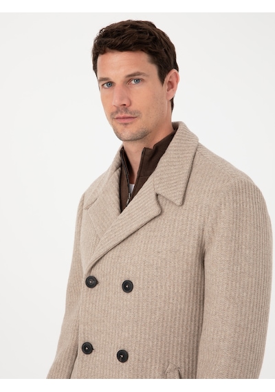 Cacharel Vizon Slim Fit Yün Karışımlı Kruvaze Kaşe Kaban Kahverengi