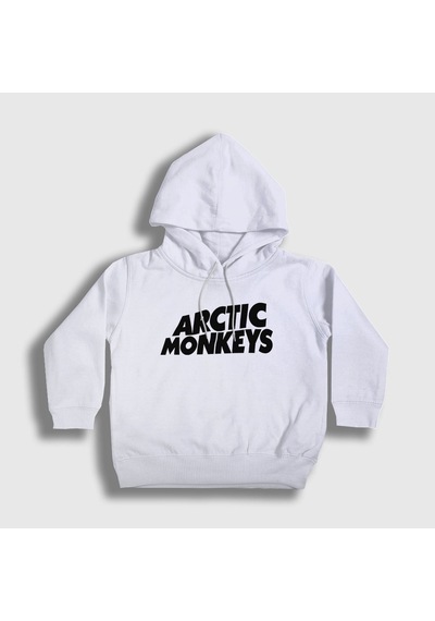 Presmono Unisex Çocuk Logo Arctic Monkeys Kapüşonlu Sweatshirt Beyaz