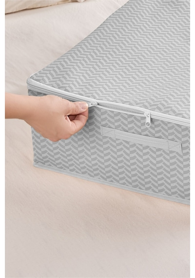 Serstil Küçük Boy Baza Altı Kutu Hurç Kapaklı Fermuarlı Yatak Altı Düzenleyici Saklama Kutusu - 30x38x12cm Küçük Gri Martı
