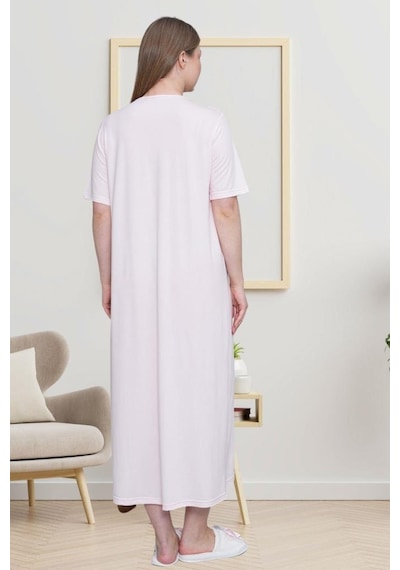 Mecit Pijama Mecit 6049 Pembe Büyük Beden Kısa Kollu Kadın Gecelik Pembe