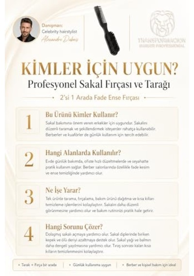 Profesyonel Sakal Fırçası Ve Tarağı, 2'si 1 Arada Fade Ense Fırçası, Doğal Kıl Sakal Şekillendirici Bakım Seti 719584