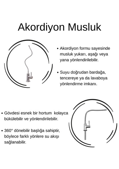 Su Arıtma Musluğu Akordion Esnek Musluk Aç Kapa Tüm Arıtmalara Uyumlu Renk - Gri