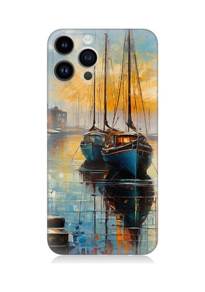 Apple Uyumlu iPhone 14 Pro Limanda Günbatımı Huzuru Desenli Silikon Kılıf Çok Renkli