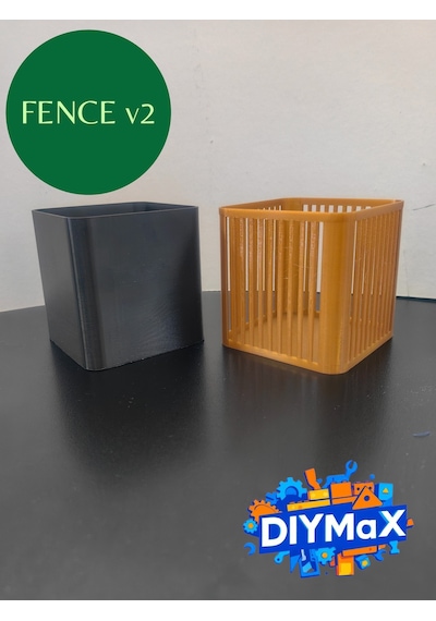 Fence V2 İç İçe Geçmeli 2 Parça Saksı & Organizer 8x8x8 Cm Modern Siyah - Gold