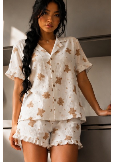 Kadın Cool Elastanlı Kar Beyaz Pijama Takımı