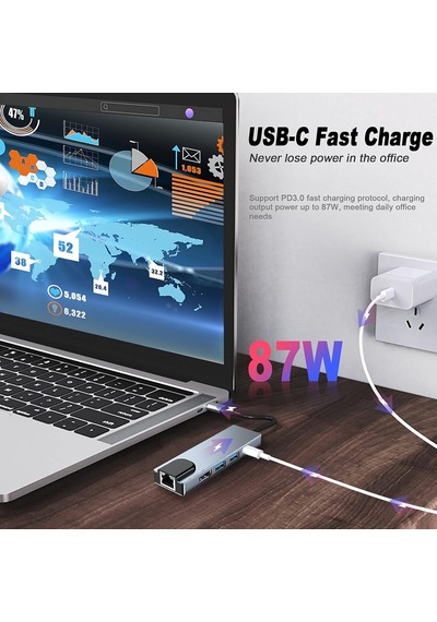 Tr Usb C Hub Çoklu Bağlantı Noktalı Adaptör, 8in1 Arada Usb C Yerleştirme İstasyonu, 4k Hdmı, Rj45 Ethernet, Usb3