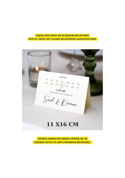 Takvim Masa Kartı - Nişan Konsept - Nikah Konsept - 10 Adet 11x16cm
