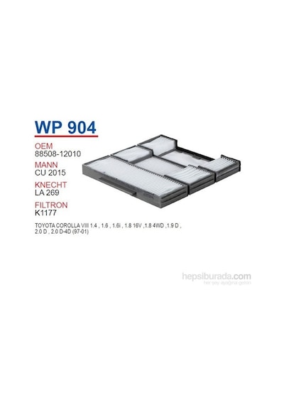 Wunder Toyota Corolla Uyumlu Katlanır Polen Filtresi Oem No:88508 12010