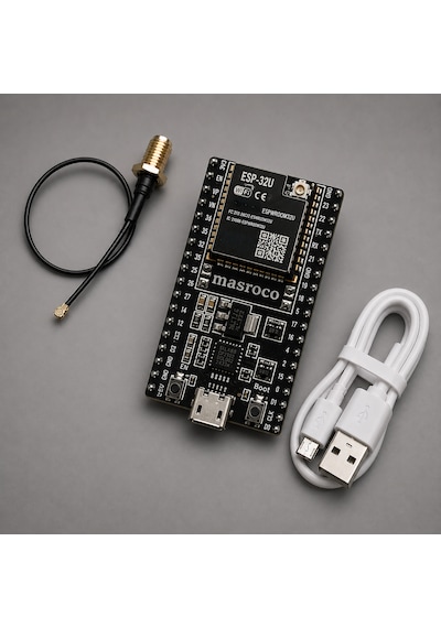 ESP-32U Wi-Fi & Bluetooth Geliştirme Modülü (Siyah PCB – SMA – U.FL/IPEX Dönüştürücü + USB Kablo Dahil)