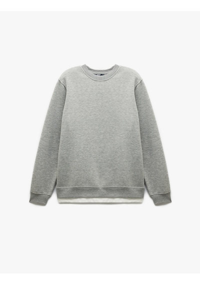 Koton Uzun Kollu Şardonlu Kumaş Detaylı Bisiklet Yaka Sweatshirt Gri 6wam70070mk