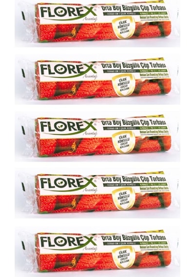 Florex Büzgülü Çilek Kokulu Orta Boy Çöp Poşeti 55X60 Cm 5 Rulo
