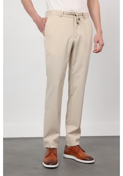 İmza Krem Yan Cep Kendinden Desenli Gofreli Jogger Slim Fit Esnek Pantolon 1003260177