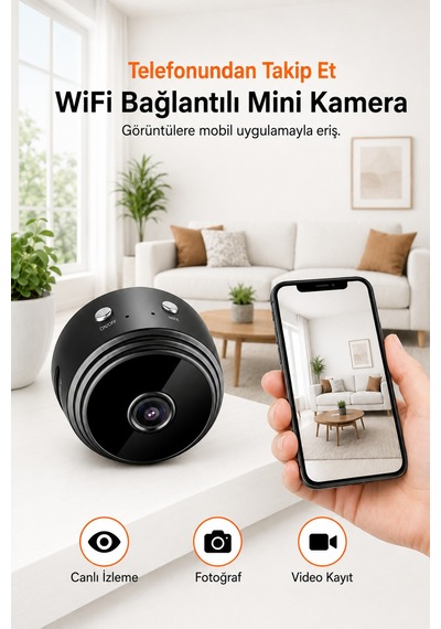 1080p Hd Wifi Kablosuz Mini Güvenlik Kamerası, Linklemo Mobil Uygulama Destekli, Manyetik Ve 360 Ay Sarı