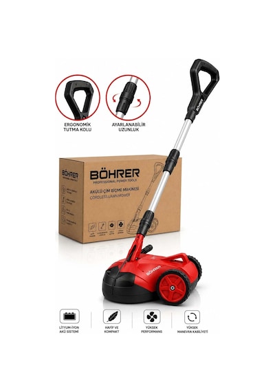 Böhrer Ba011519 Akülü Çim Biçme Makinesi Şarjlı Çim Kesici Bahçe Çim Kesme Makinesi Lityum İyon Bataryalı A