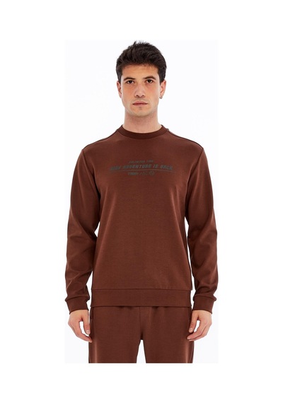 AR-MA Arma Erkek Slim Fit Sweatshirt Yazı Baskılı, Scuba Interlok, Bisiklet Yaka, Basic K30124685502 Kahverengi