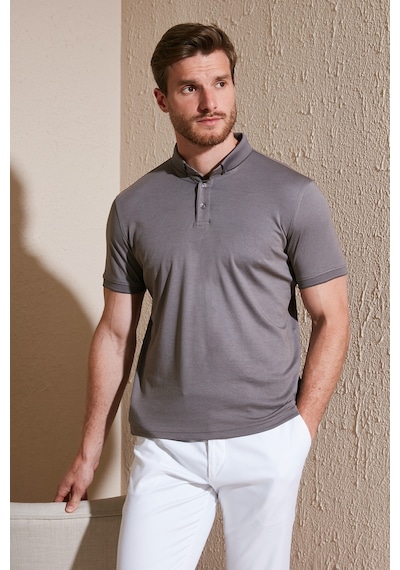 Buratti Pamuklu Slim Fit Erkek Polo Yaka T Shirt 646R1000 Vizon-Füme